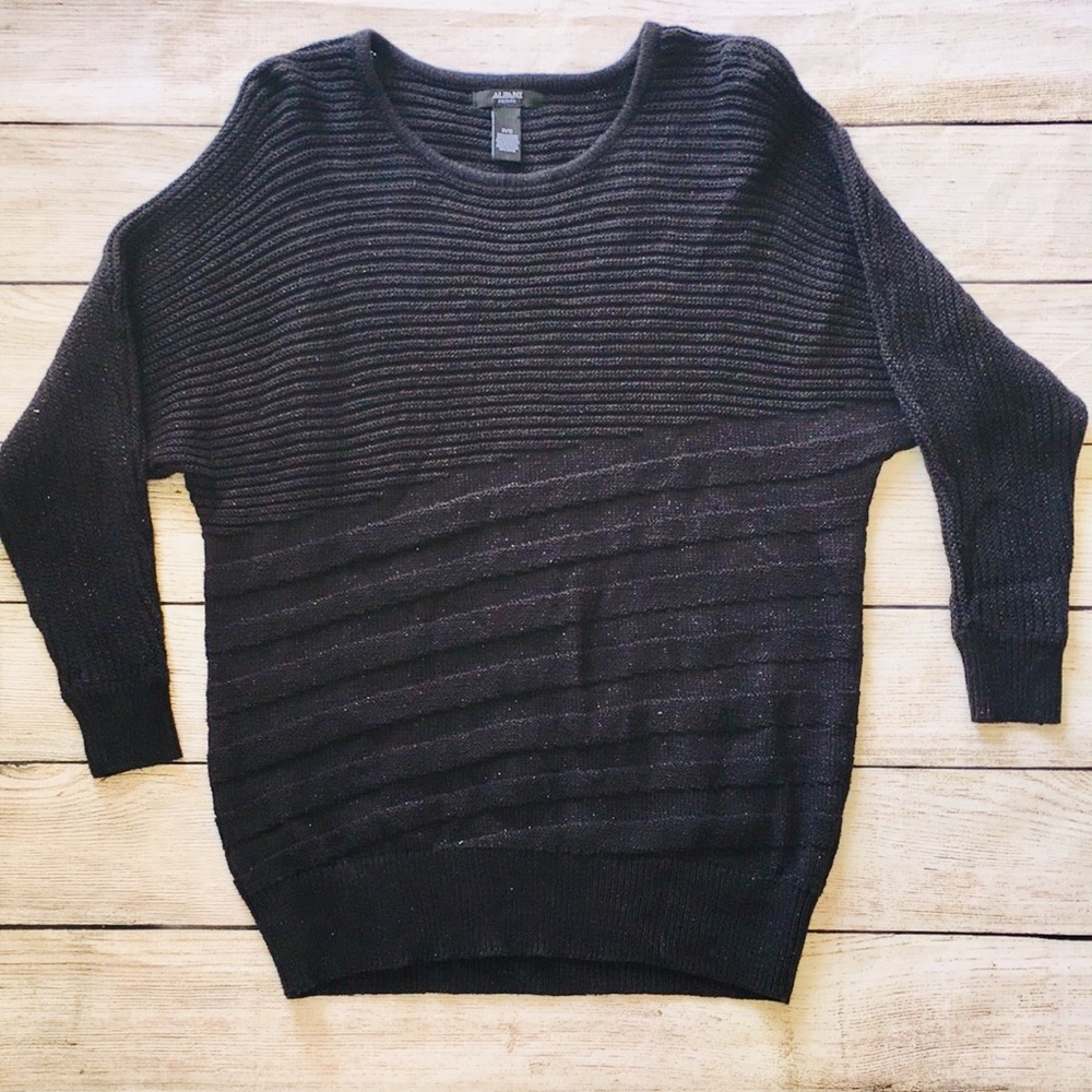 Alfani Petite Sweater Scoop Black Sparkle Ribbed S